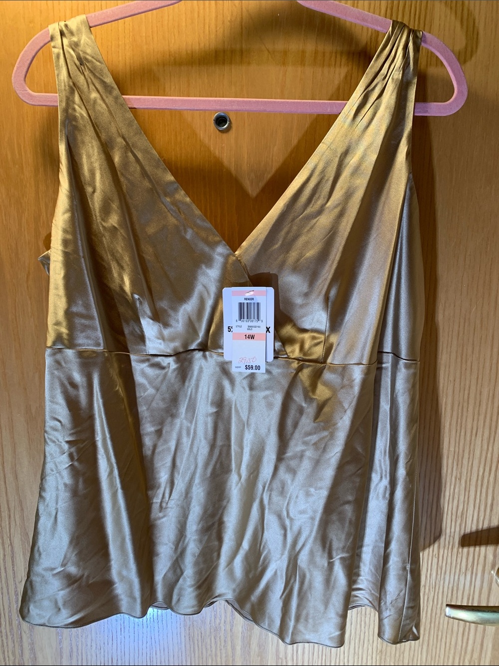 New! INC International Concepts Silk Gold V-Neck Front/Back - Size 14W